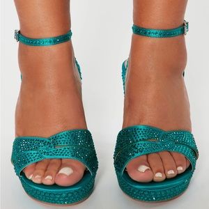 9Wide FashionNova Teal Rhinestone heels